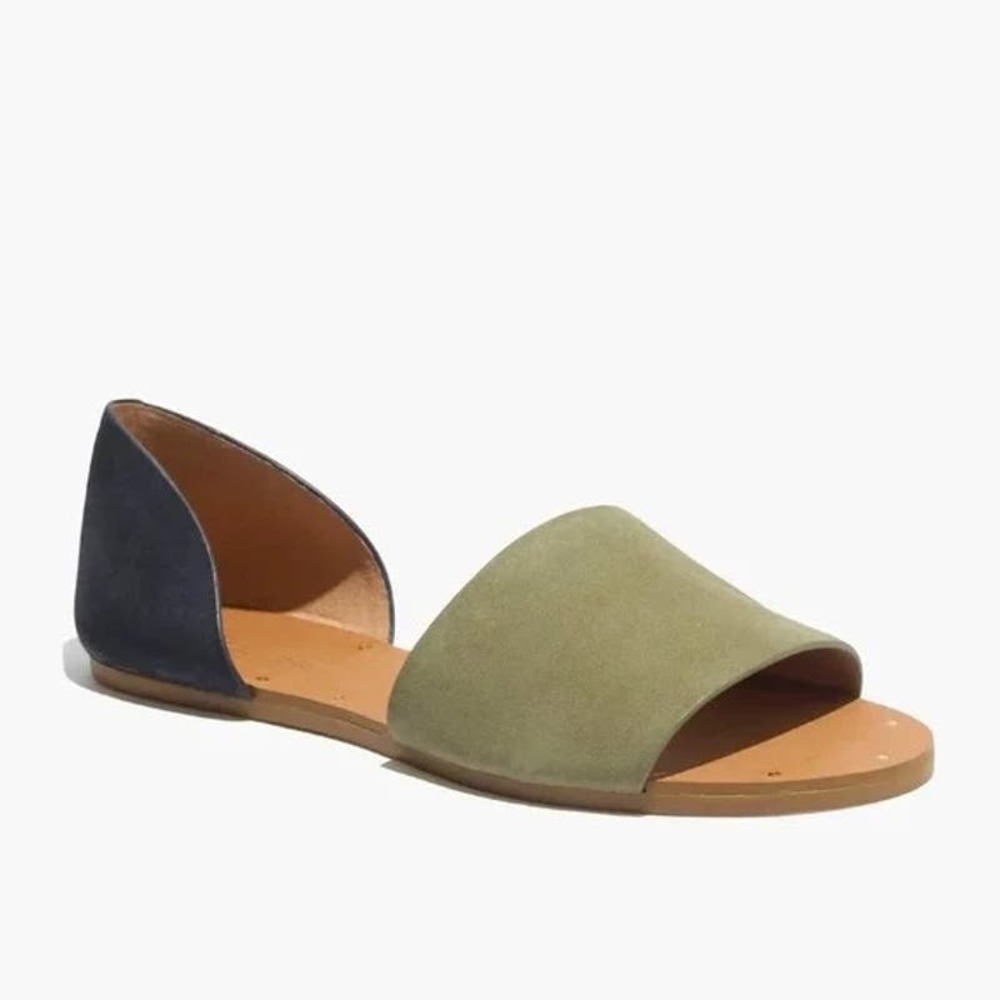 Madewell Thea Sandals Colorblock Nubuck Leather Slip-On Flat Shoe Green Black 9